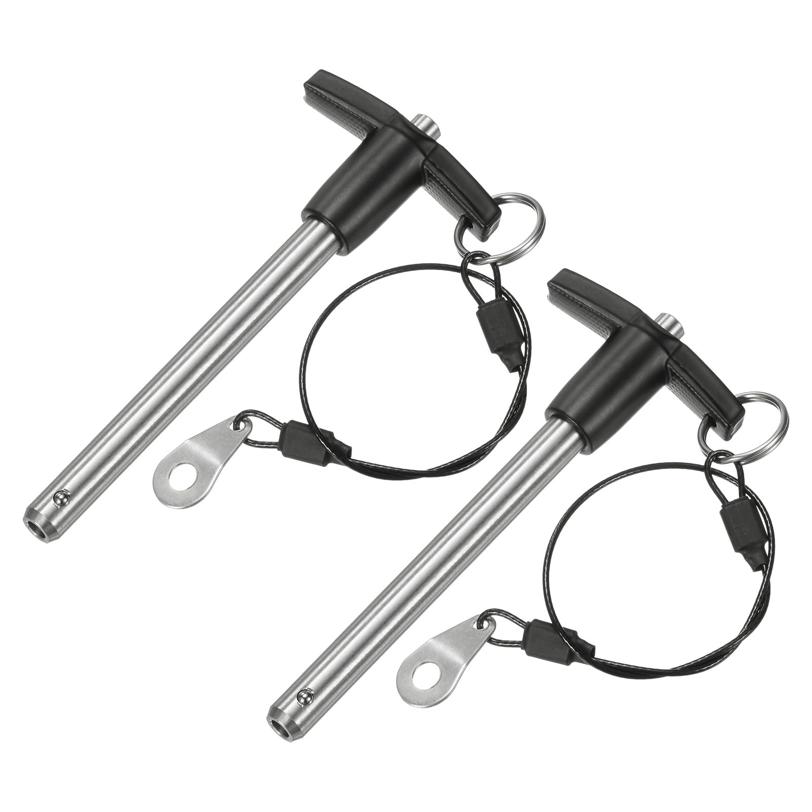 M METERXITY 2-Pack T Handle Lock Pins, 3/8"(9.5mm) Dia. 3-5/32"(80mm) Usage Length Push-Button Quick Release Locking Pins W Lanyard Cable for Speaker/Aviation/Gym/Machine [304 Stainless Steel]