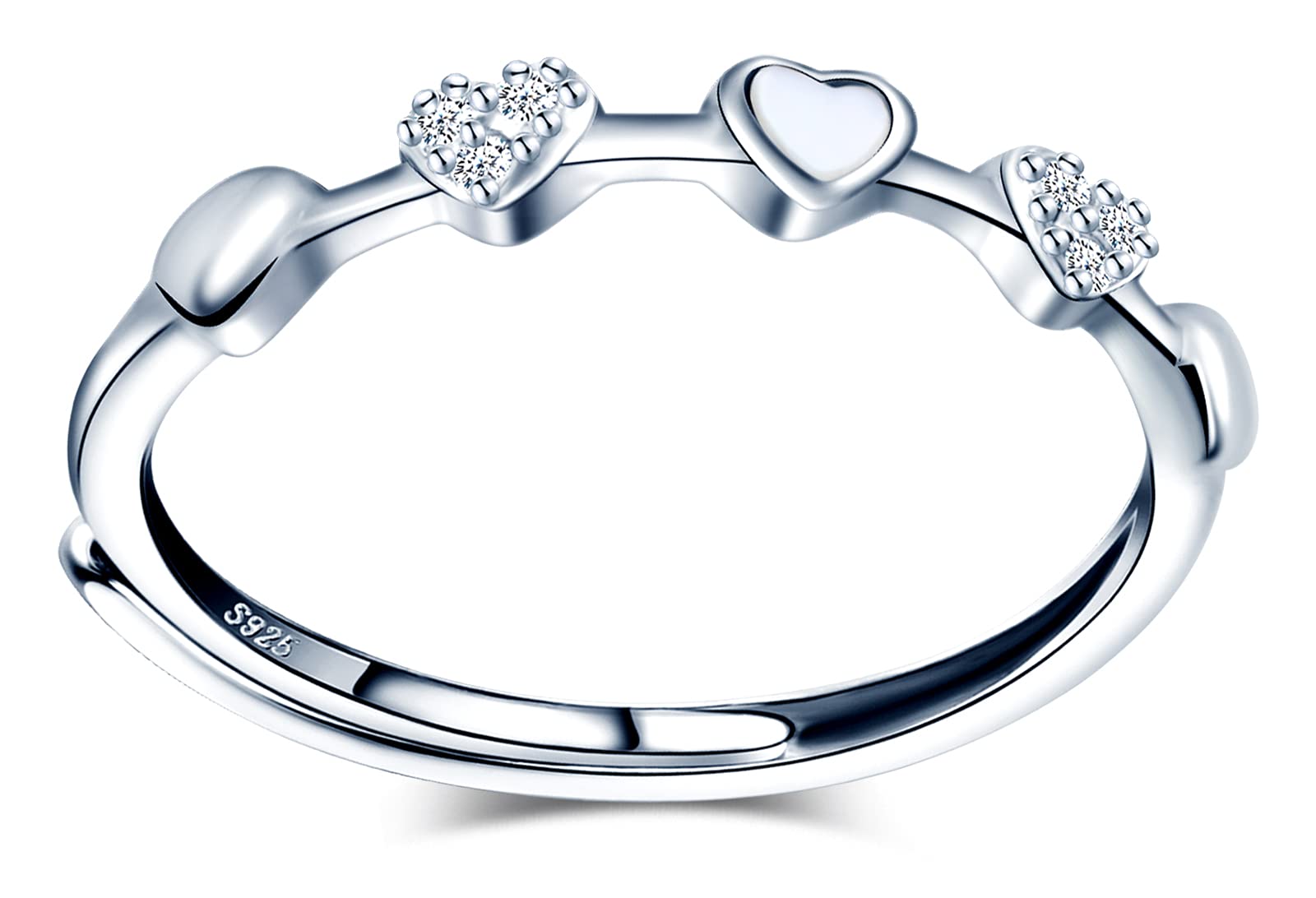 MicVivien 925 Sterling Silver Rings Cubic Zirconia Hearts Promise Engagement Wedding Rings Adjustable for Women