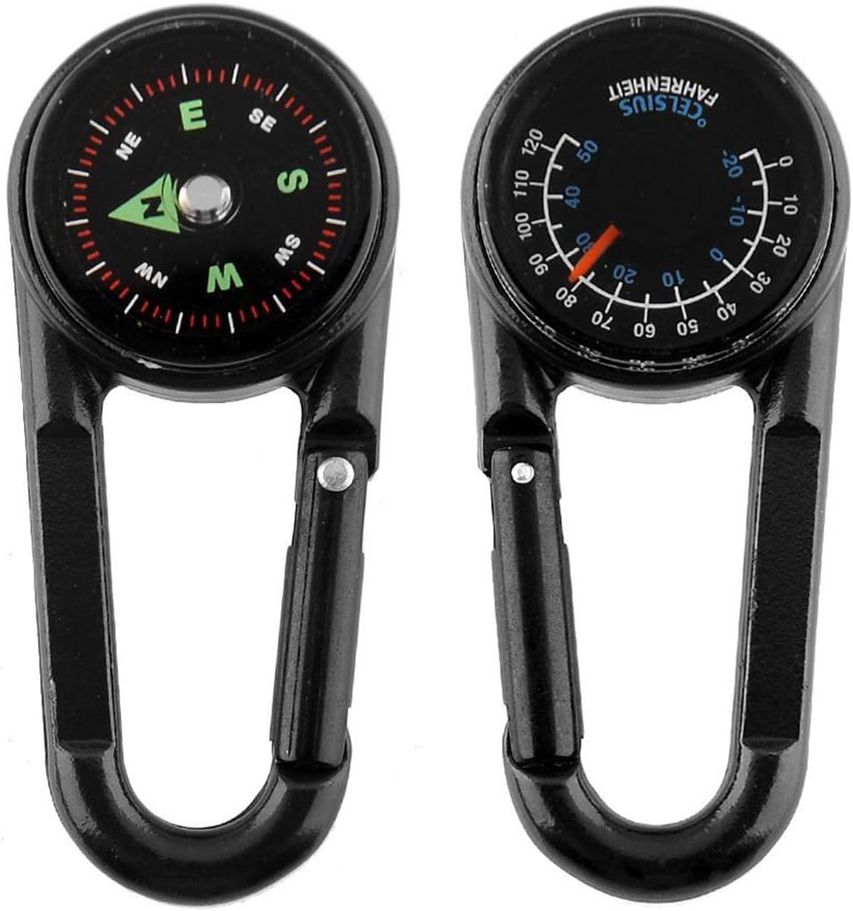 Snowmanna-Assorted Colors 1PC Mini Compass Carabiner Clip 3 in 1 Guiding Thermometer Keyring Keychains for Outdoor Hiking Camping Climbing Hunting Travelling(Color:Black)