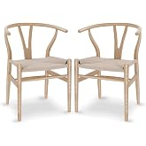 Tomile Wishbone Chair Set of 2, Solid Ash Wood Dining Chairs (Natural)