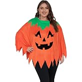 Peywot Plus Size Pumpkin Costume Women, Adult Halloween Pumpkin Poncho | One-Size Fits Most, Smooth Polyester With 360-Degree Soft Leaf Collar For Halloween Party, Easy Halloween Costumes