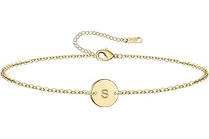 Ovian Initial Charm Bracelet for Women 18K Gold Plated stainless steel Coin Disc Engraved Letter Bracelet Personalized Monogram Name Bracelet for Girls