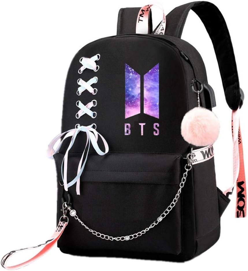 JUSTGOGO Korean KPOP BTS Bangtan Boys Backpack Daypack Laptop Bag School Bag Mochila Bookbag (Black 4)