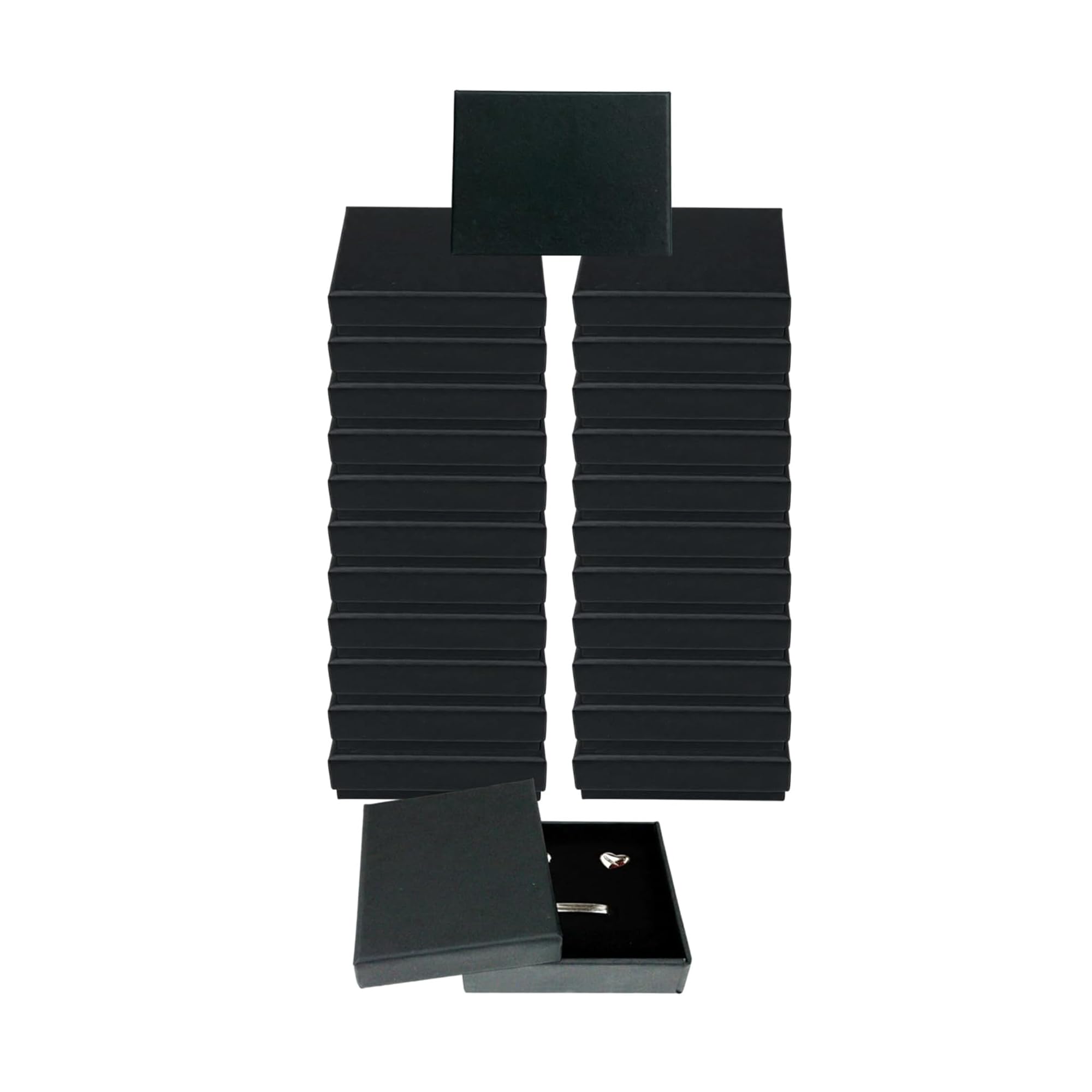 Emartbuy Set of 24 Black Cardboard Jewellery Pendant Boxes, Ring Boxes, Gift Box for Anniversaries, Weddings, Birthdays Size - 9 cm x 7 cm x 2.5 cm โ image 1
