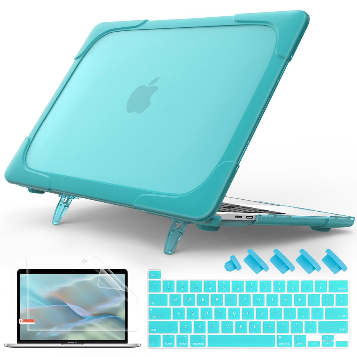 Mektron for MacBook Pro 13 Case M1 M2 A2338 A2289 A2251 2022 2021 2020 Release, Heavy Duty Slim Hard Shell Dual Layer Protective Cover with Fold Kickstand Pro 13 inch Touch Bar & Touch ID, Sky Blue