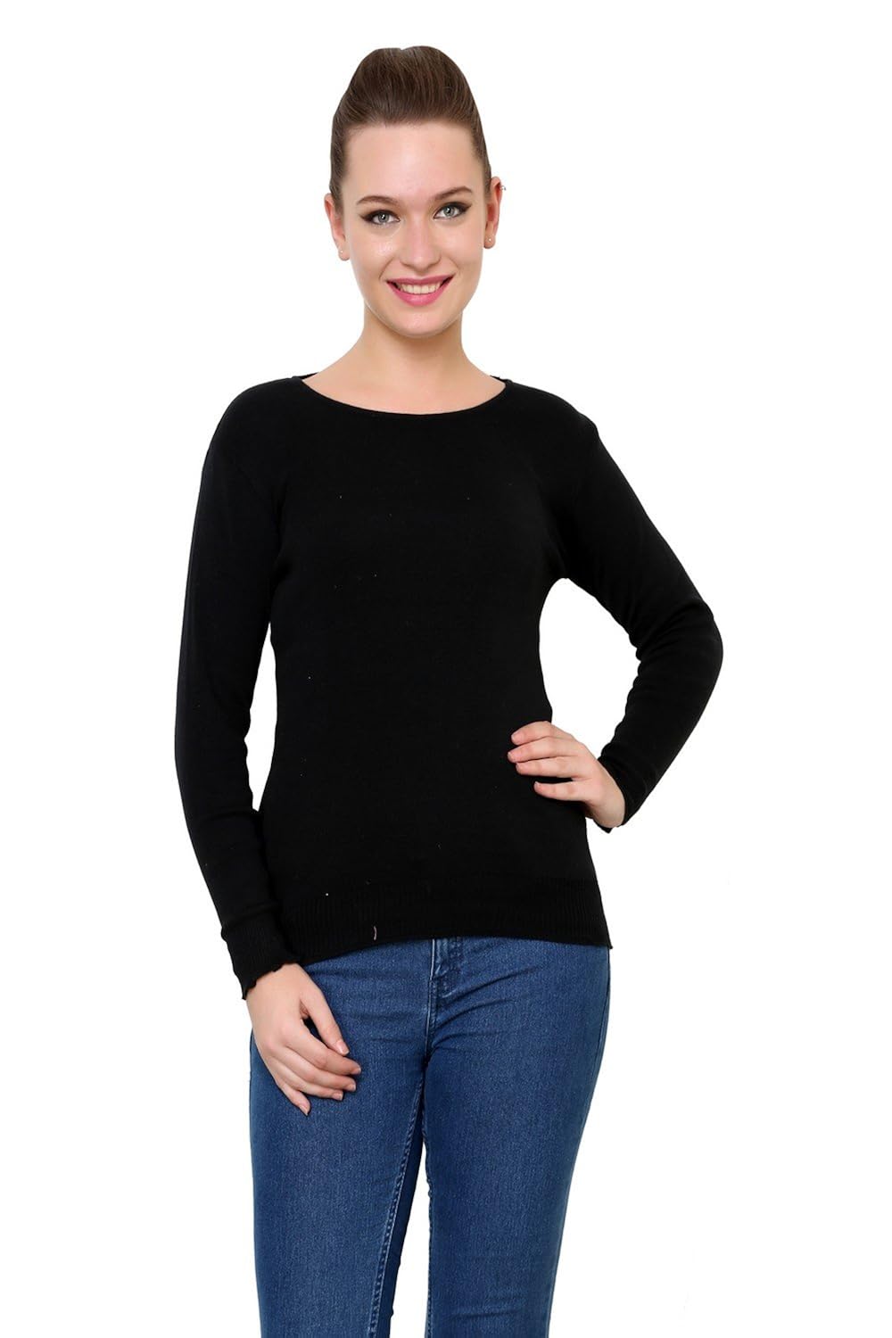 renka black color knitted pullover sweater for women