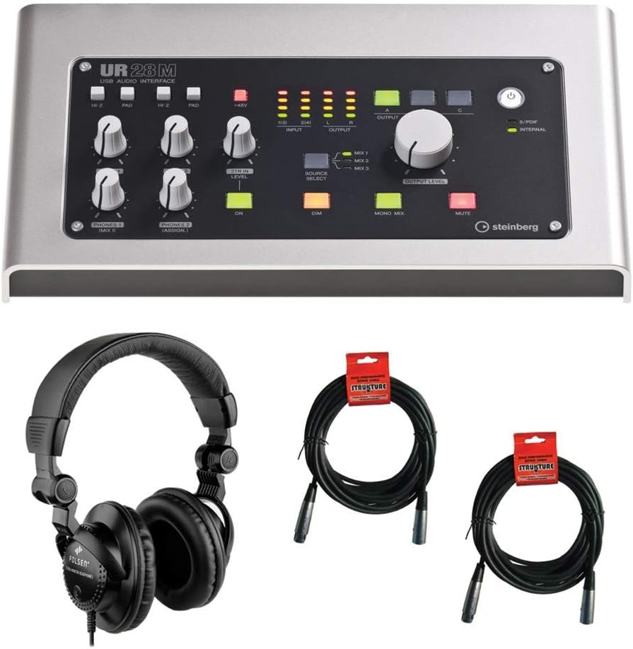 Steinberg UR28M USB 2.0 Digital Audio Interface with Polsen HPC-A30 Studio Headset & 20' XLR Cable Bundle
