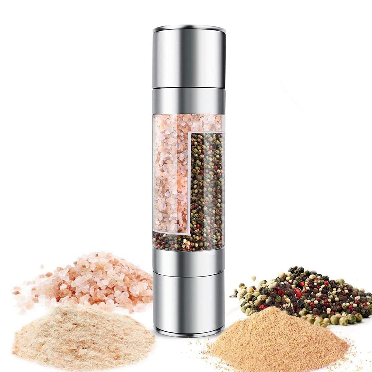 Photo 1 of 2 in 1 Salt and Pepper Grinder with Adjustable Ceramic Rotor, Stainless Steel Salt Grinders and Pepper Mill for Kitchen, Outdoor Barbecue