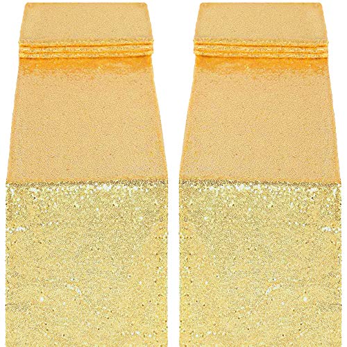 CIPAZEE Gold Sequin Table Runners 2 Pack 12x80inch Glitter Gold Table