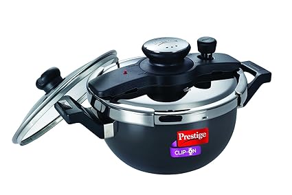 Prestige Clip On Hard Anodized Aluminum Kadai Pressure Cooker Set, 3.5 Litres, 2-Pieces, Charcoal Black