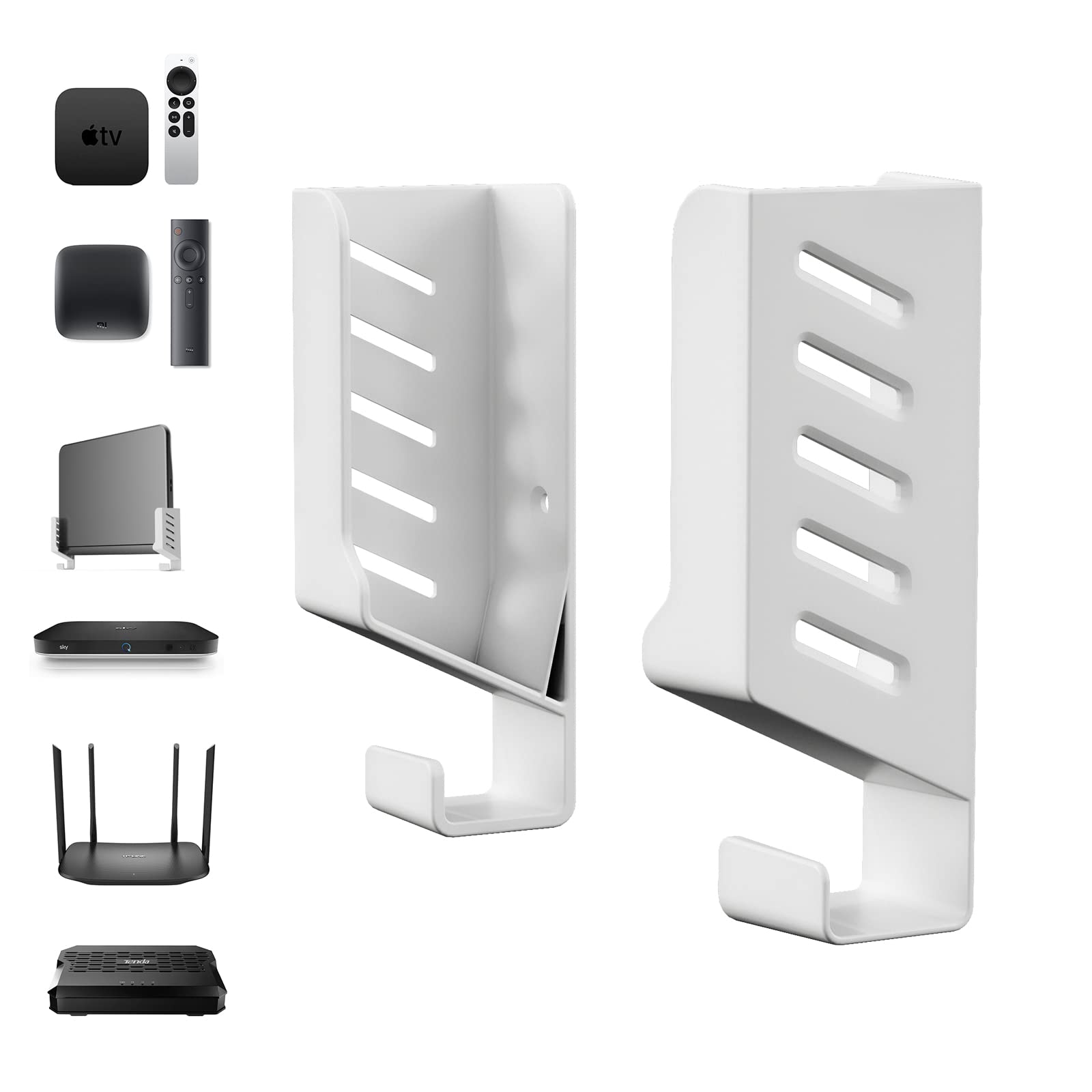 sciuU Universal Wall Mount for Routers/TV Box/Laptop/Network Switches/Modems, compatible with TP-Link, Mi Box, Apple TV, Sky Q, etc.. Holder Stand Shelf for Devices Thickness < 4cm, White