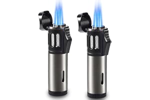 Urgrette 2 Pack Torch Lighter Triple 3 Jet Flame Butane Gas Lighter Refillable Jet Torch Lighters Adjustable Windproof Pocket Lighter for Grill Kitchen Fireplace Camping (Fuel Not Included)