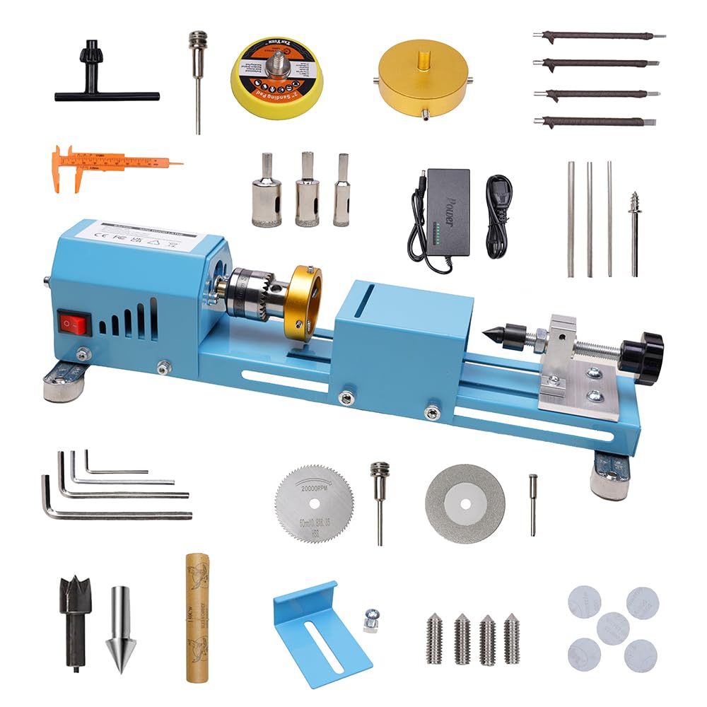 Photo 1 of BACHIN Mini Lathe Wood Lathe Machine Multi-Purpose Type Lathe with Wood Lathe Milling Accessories, for Wood Polishing, Grinding, Cutting and Milling ?2.76 in x 6.3 in, 24VDC 96W?7 Speeds
