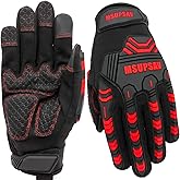 MSUPSAV Work Gloves with Secure Fit,Working Glove with Impact Protection and Vibration Absorption,Safety for Men,Extra Large,Red+Black