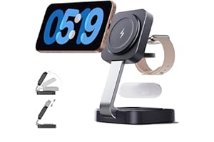 RYND 2025 Traveling Wireless Mag-safe Fast Charging Station,Magnetic 3 in 1 Charger with Light for iPhone 16 15 14 13 12 Pro Max Plus,Apple Watch Series & Air pods 4 3 2 Pro-Gifts for Wife & Husband(Black)
