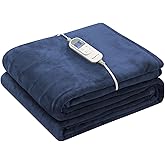 Wapaneus Heated Blanket Electric Blanket 72" x 84" Full Size with 10 Heating Levels and 12 Hours time Settings, Flannel Fast-Heating Electric Blanket, ETL Listed, Machine Washable,Dark Blue