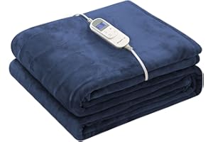 Wapaneus Heated Blanket Electric Blanket 72" x 84" Full Size with 10 Heating Levels and 12 Hours time Settings, Flannel Fast-Heating Electric Blanket, ETL Listed, Machine Washable,Dark Blue