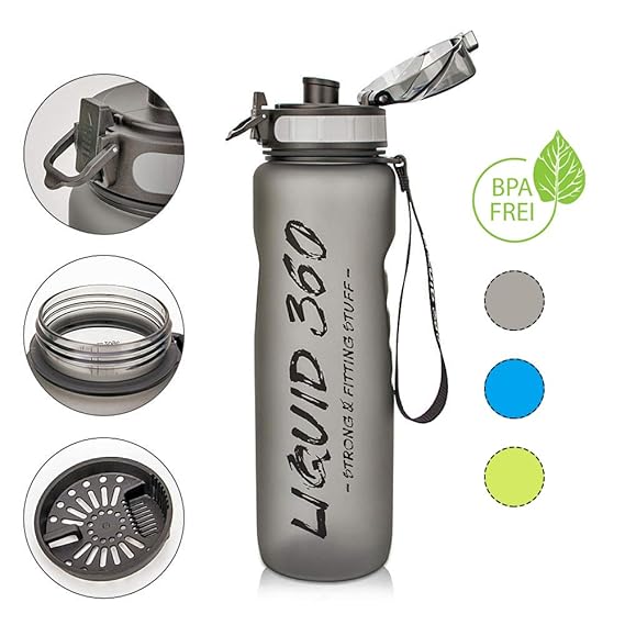 Liquid 360 Trinkflasche 1L | Wasserflasche Auslaufsicher | Sportflasche BPA Frei | Sport Fitness Outdoor |