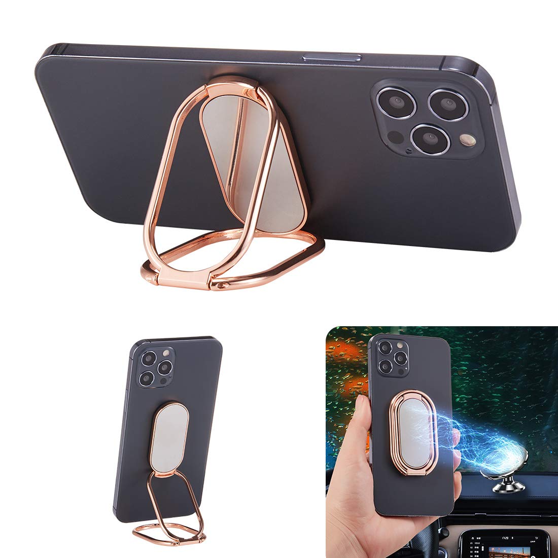 Rimyam Phone Ring Holder Finger Kickstand Foldable Cellphone Back Stand 360° Rotation Metal Grip Holder for Magnetic Car Mount Compatible with iPhone Samsung Smartphone iPad