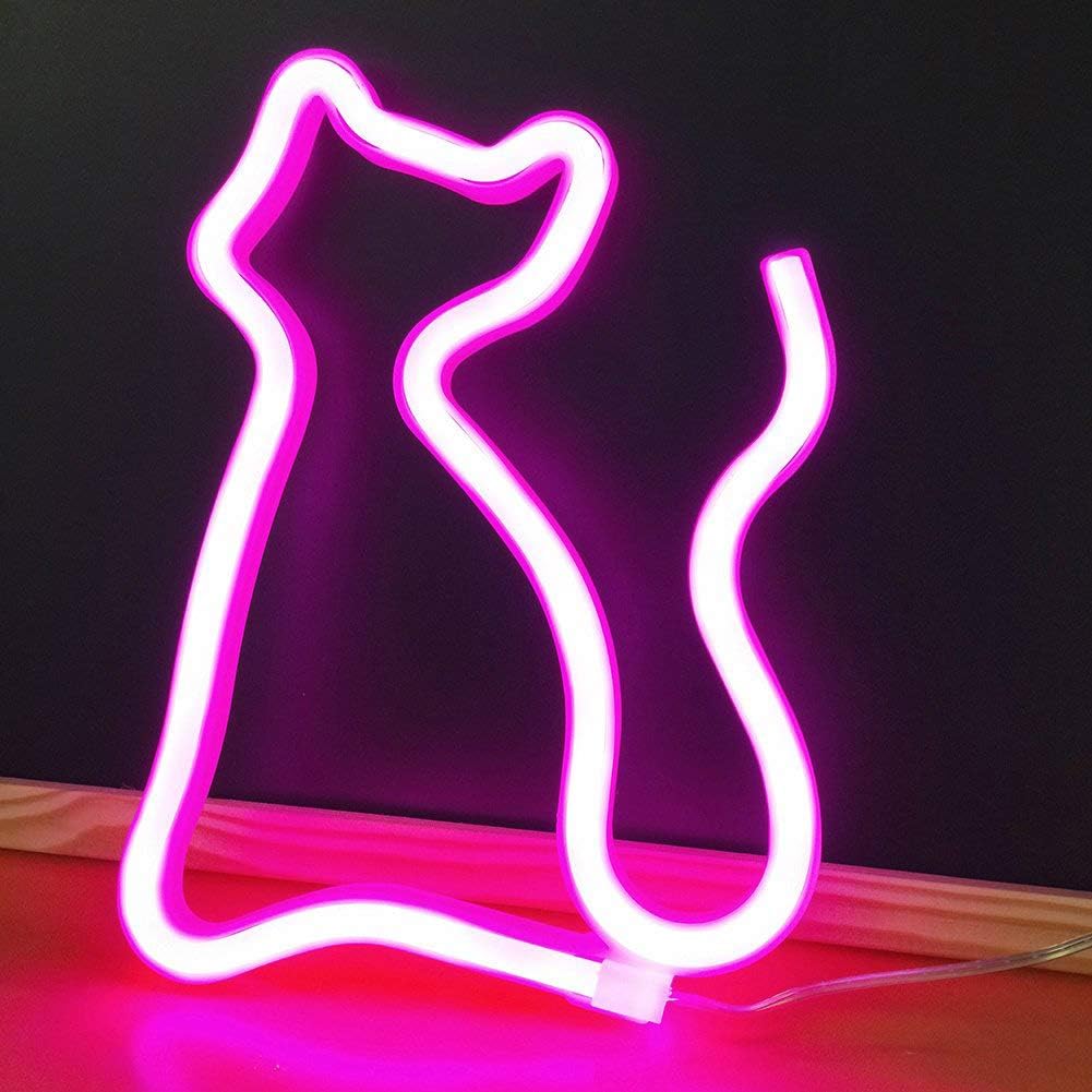 Prosperveil Neon Light Sign Cat Bedroom Wall Lamp LED USB Battery Operated Marquee Signs Lighting for Girls Kids Room Wedding Birthday Party Decor