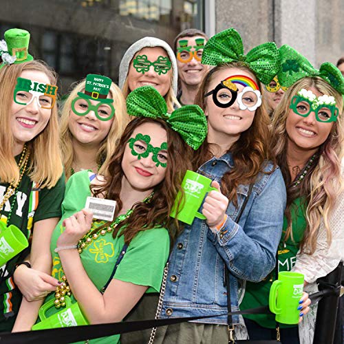 12 PCS St.Patrick's Day Eyeglasses Green Shamrock Beer Irish Lucky Leprechaun Hat Photo Props Glitter Eyewear Party Ideas Decoration - Thumbnail 5