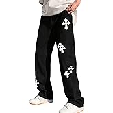 Floerns Men's Cross Print Drawstring Waist Straight Leg Track Casual Streetwear Sweatpants