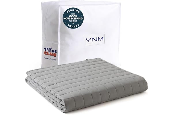 YnM Exclusive Weighted Blanket, Soothing Cotton, Smallest Compartments with Glass Beads, Bed Blanket for One Person of 140lbs