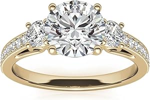 Luyona Three Stone Moissanite Wedding Anniversary Engagement Ring for Women 1-1/2 Carat (ctw) Round Cut Wedding Anniversary Promise Rings