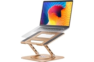 AOEVI Adjustable Laptop Stand with 360 Rotating Base, Computer Stand for Laptop Ergonimic Foldable Laptop Riser for Desk Compatible with MacBook Pro/Air Notebook up to 16 Inches, Gold