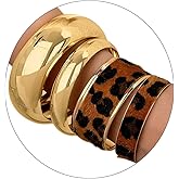 ZMJK Leopard Print Bangle Bracelets for Women Gold Polished Chunky Bracelets Wide Wrist Cuff Stack Bracelets Trendy Open Cheetah Leather Bangle Set for Women Statement Jewelry