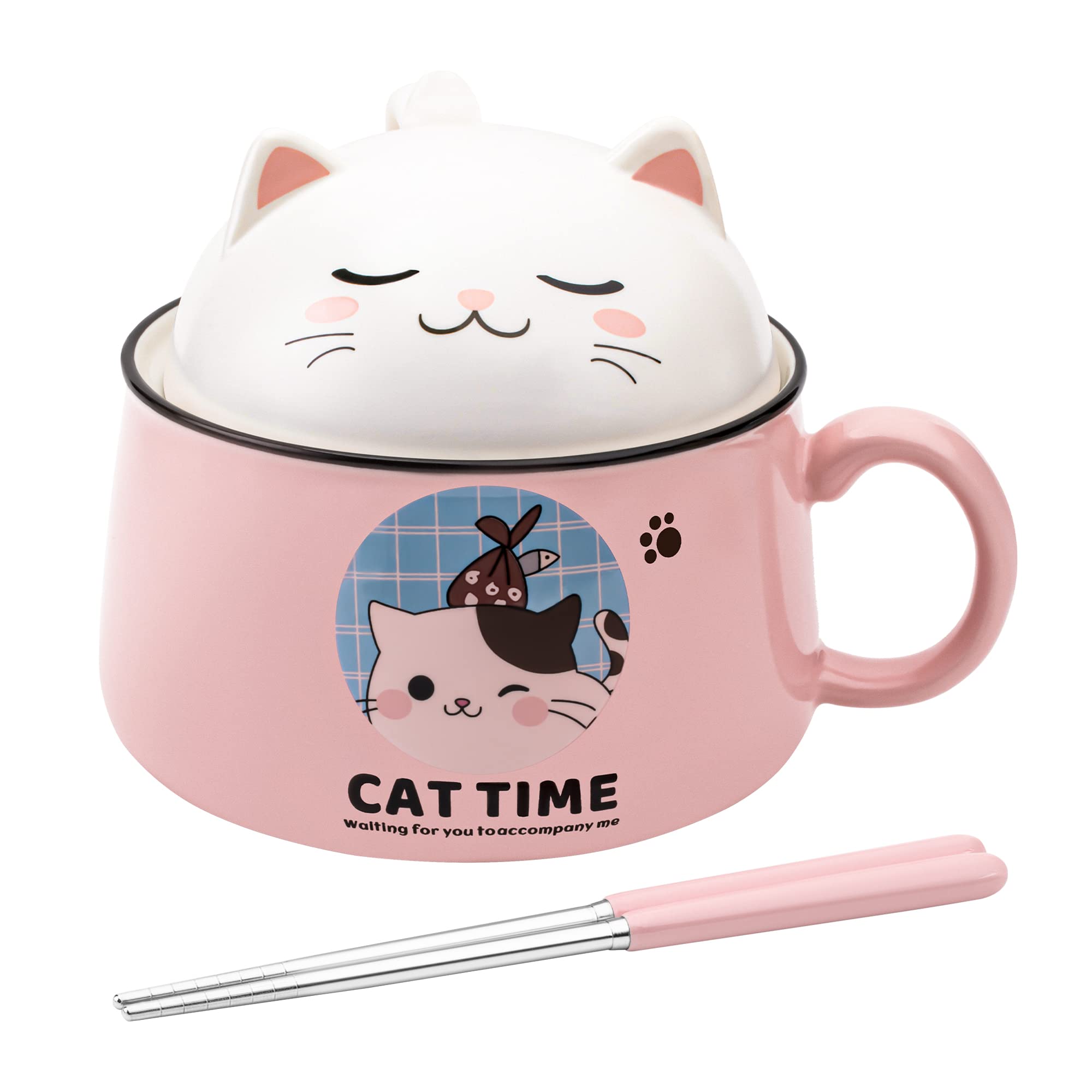 Photo 1 of SEE NOTES PICTURES………Tsreinh Ramen Bowl Set with Chopsticks, Cute Cat Instant Ramen Noodle Bowls with Lid, 34.5 OZ Extra Large Ceramic Soup Bowls with Handle, Japanese Ramen Cooker, Microwave safe (Pink)