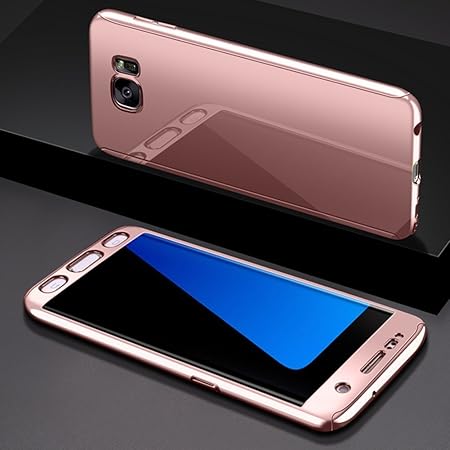 Galaxy S7 Edge Hülle mit Panzerglas,Ukayfe Überzug Spiegel Hardcase 2 in 1 360 Full Body Schutz Schutzhülle Anti-Kratzer Hart
