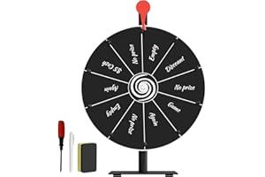 Dialorys Prize Wheel 12 Inch with Stand - Spinning Wheel Game with Dry-Erase Marker and Eraser, Portable Wheel of Fortune with 10 Slots for Games, Raffles, Classroom & Parties