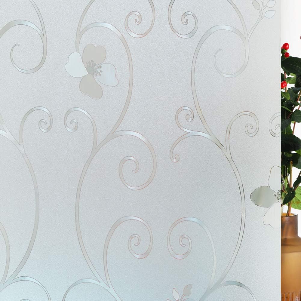 3D Flower Privacy Window Film,Frosted Decorative Glass Door Film,No Adhesive Stained Glass Window Decor,Static Cling Heat Control Anti UV for Home and Office,35 inches by 118 inches