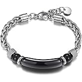 Silver deer 2026 Ultimate Adjustable Black Men's Bracelet - Stainless Steel & Titanium Chain with Genuine Black Obsidian Stone Beads (7.67" Anti-Tarnish & Non-Fade Design)