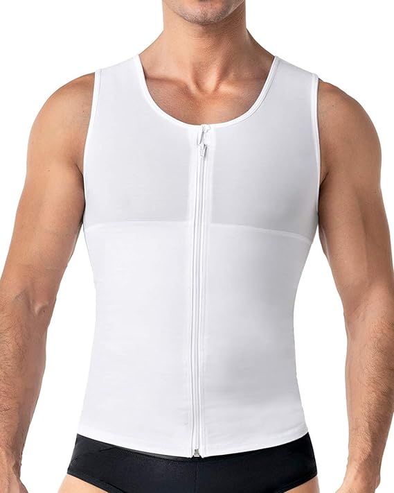 Leo Men's Abs Slimming Body Shaper with Back Support, White