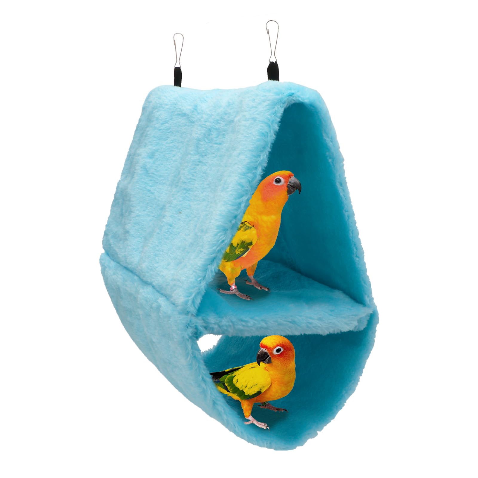 Wontee Bird Parrot Plush Hammock Dual Layer Nest Shed Bird Snuggle Cave Happy Hut for Parrot Macaw Budgies Eclectus Parakeet Cockatiels Cockatoo Lovebird (L, Blue)
