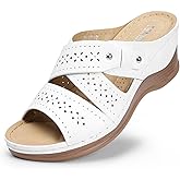 TEMOFON Wedge Sandals for Women Summer: Comfortable Walking Slip on Sandals - Dressy Platform sandals - White Casual Sandals Size 9