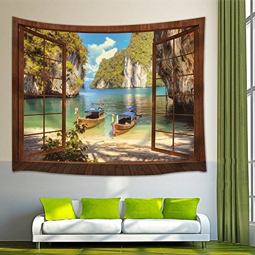 XURANFANG Ocean Scene Tapestry Summer Scene Thailand Island Long Tail Boat Wall Hanging Blanket for Bedroom Living Room Dorm 80X60Inches,150 X 230 CM