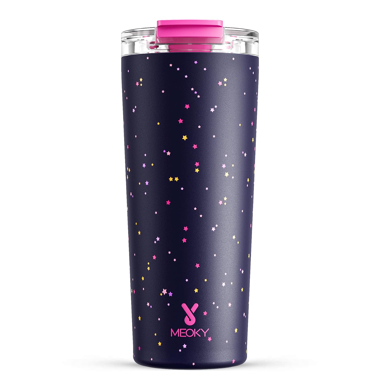 Meoky 24 oz Travel Coffee Mug with Leak-proof Lid, Stainless Steel Insulated Coffee Tumbler, Keeps Hot for 8 Hours or Cold for 24 Hours, Fits in Car Cup Holder (Plum Stardust) Image