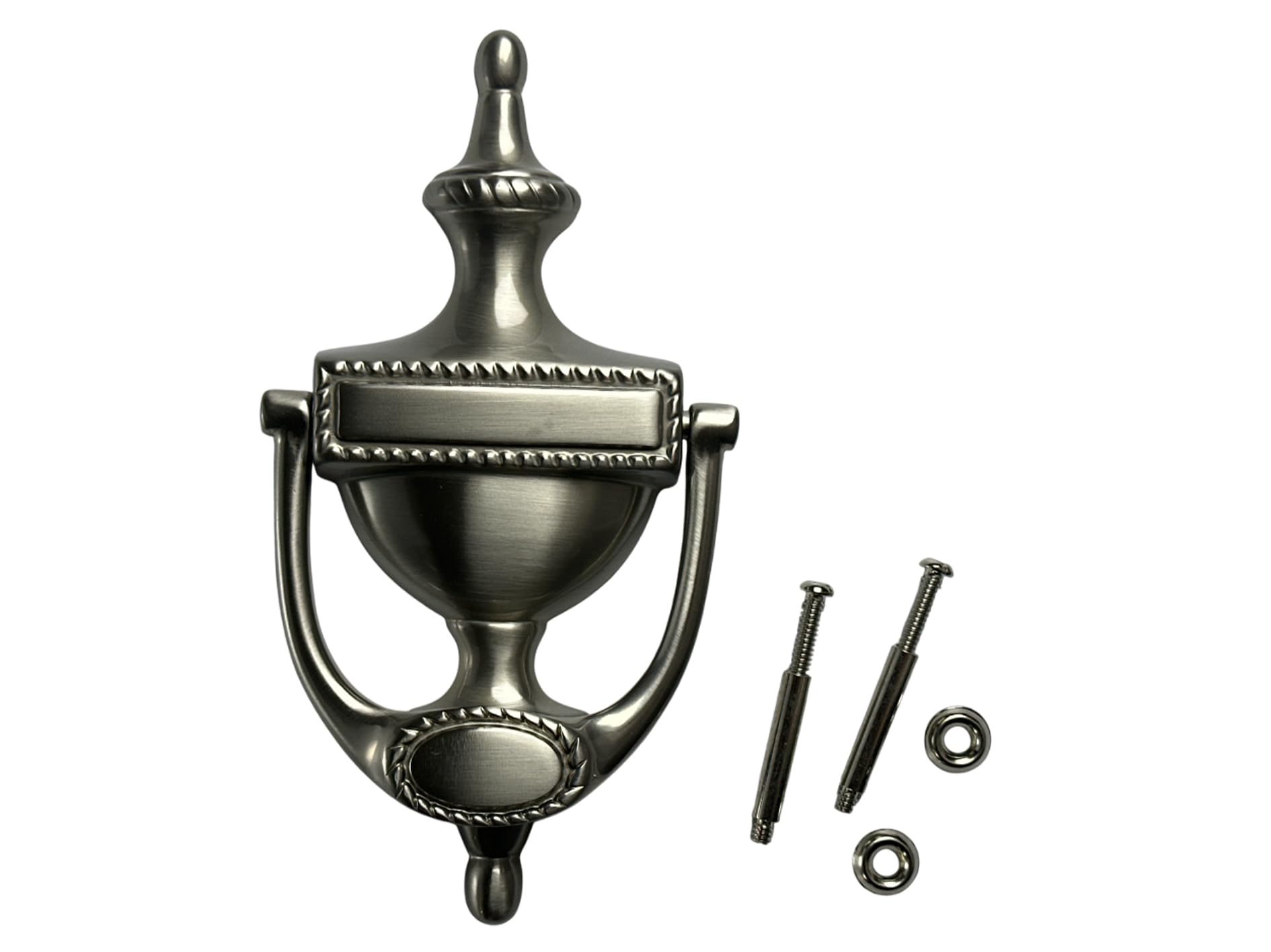 QCAA Solid Brass Door Knocker, Victorian Rope Type, 7-3/8", Satin Nickel, 1 Pack, Made in Taiwan