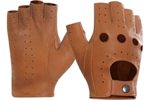 Harssidanzar Mens Driving Gloves Fingerless Gloves Lambskin Leather Unlined Half Finger Gloves GM032CA