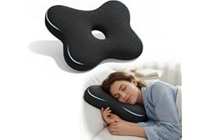 Pozico Ear Piercing Pillow with Hole – Butterfly Shape Side Sleeper Pillow for Ear Pain Relief, CNH, Surgery Recovery – Adjustable Filling, Ergonomic Support & Washable Cover, Black