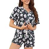 LYCY Womens Pajamas Set Floral Print, Soft Pajamas for Women Shorts Set, Summer Button Down 2 piece Women Pjs