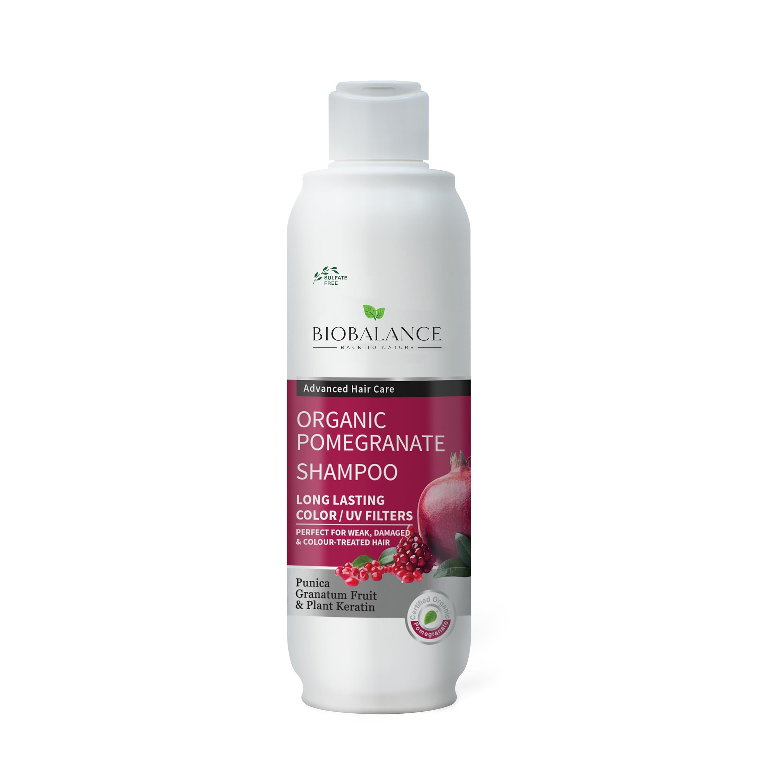 BioBalance Organic Pomegranate Shampoo | 330ml | Strengthens Colour Treated Hair | Revitalises Damaged Hair | UV Filters | Anti Dandruff | Sulphate Free