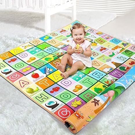 Milly Baby Mat Play mat Baby mats Waterproof XL Extra Lare King Size Double Side Anti Skid Big (6 Feet X 5 Feet) Soft Crawl Mattress Floor Matt for Kids