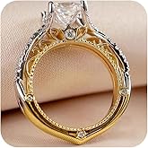 Princess Cut Cubic Zirconia Engagement Wedding Ring for Women Luxury Solitaire Two-Tone Anniversary CZ Simulated Diamond Band 14K Gold Plated 925 Sterling Silver Promise Rings for Her (size 6)