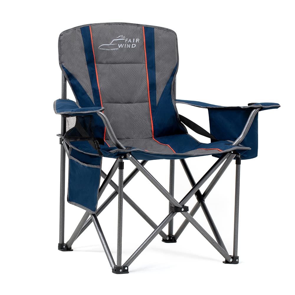 FAIR WIND Heavy Duty Camping Chair, Oversized Padded Folding Chair for Big and Tall (450lbs), Extra Wide Seat with Integrated Cooler & Storage Pocket, Adjustable Lumbar Support for Outdoor Image