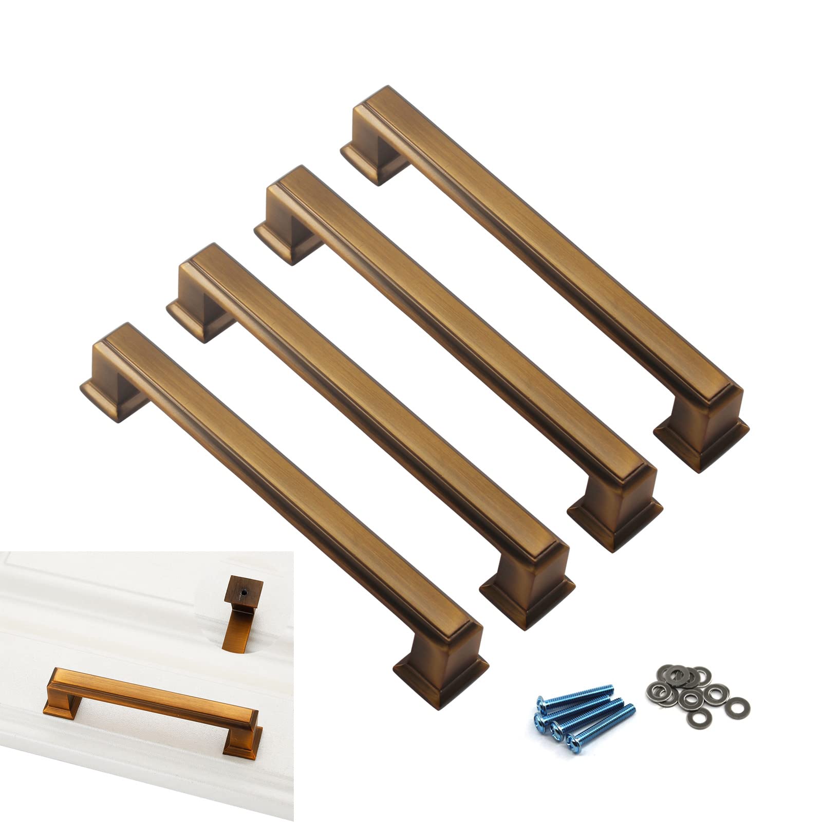 Zerniple 192mm Handle Pull Solid Zinc Alloy Drawer Wardrobe Handle Pull Kitchen Cabinet Handle Cupboard Knobs (4 Pieces)