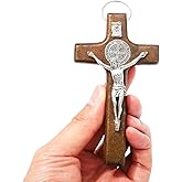 KOMI St Benedict Crucifix 4.2" Handmade Wood Wall Cross Christian Catholic Decor Wall Hanging Cross Religious Faith Gifts